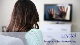  Presentation with man watching woman preparing vegetables - Audience pleasing slides consisting of favourite film - young beautiful woman watching tv backdrop and a sky blue colored foreground