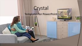  Presentation with film - Theme having favourite film - young couple watching tv background and a soft green colored foreground