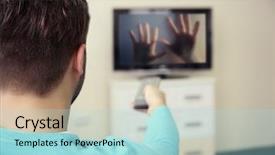  Presentation with film - Colorful PPT theme enhanced with favourite film - young handsome man watching tv backdrop and a arctic colored foreground