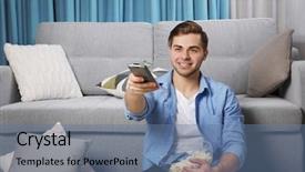  Presentation with man watching woman preparing vegetables - PPT layouts with favourite film - young handsome man watching tv background and a ocean colored foreground