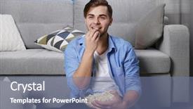  Presentation with man watching woman preparing vegetables - Colorful slide set enhanced with favourite film - young handsome man watching tv backdrop and a seafoam green colored foreground