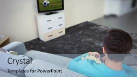  Presentation with man watching woman preparing vegetables - Amazing PPT layouts having favourite film - young handsome man watching tv backdrop and a  colored foreground