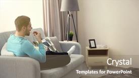  Presentation with home - Amazing presentation theme having favourite film - young handsome man watching tv backdrop and a  colored foreground