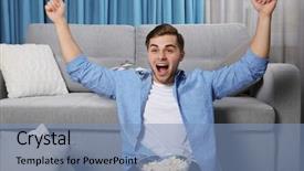  Presentation with man watching woman preparing vegetables - Amazing theme having favourite film - young handsome man watching tv backdrop and a teal colored foreground