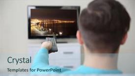 Presentation with film - Presentation theme enhanced with favourite film - young handsome man watching tv background and a light blue colored foreground