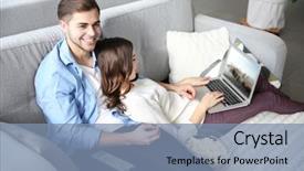  Presentation with man watching woman preparing vegetables - Presentation having favourite film - young man watching tv background and a seafoam green colored foreground