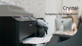  Presentation with contract act - Colorful slide set enhanced with fax - copier with contract equipment backdrop and a  colored foreground