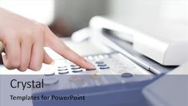  Presentation with office - Presentation theme enhanced with fax machine - beautiful asian girl in white background and a ocean colored foreground