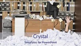  Presentation with machine - PPT theme enhanced with fax machine - businesswoman buried at the office background and a sky blue colored foreground