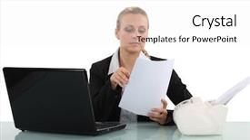  Presentation with worker - PPT theme having fax machine - clerical worker flipping background and a white colored foreground