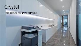  Presentation with machine - Presentation theme consisting of fax machine - interior of modern office background and a light blue colored foreground