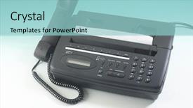  Presentation with clean - Slides enhanced with fax machine isolated on clean background and a light blue colored foreground