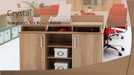  Presentation with modern reflective office buildings - Slide set enhanced with fax on the table in a modern office background and a coral colored foreground