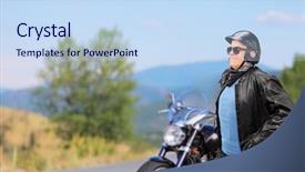  Presentation with open road motorcycles - Amazing presentation having fazl motor - mature biker walking in front backdrop and a sky blue colored foreground