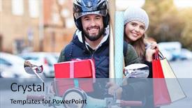  Presentation with paper bag vs plastic bags - Colorful slide deck enhanced with fazl motor - portrait of happy couple backdrop and a  colored foreground