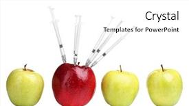  Presentation with genetic - Beautiful slides featuring genetic manpulition - juicy apples and syringes isolated backdrop and a white colored foreground