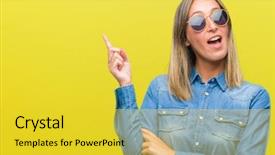  Presentation with young woman wearing boxer gloves - Slides enhanced with fe love esperanza - young beautiful woman wearing sunglasses background and a yellow colored foreground