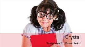  Presentation with student - Beautiful PPT theme featuring fea - nerd student girl backdrop and a  colored foreground