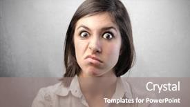  Presentation with crime woman on the run - PPT theme featuring fea - woman with disgusted expression background and a gray colored foreground