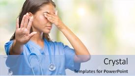  Presentation with sad woman - Beautiful PPT theme featuring fear expression embarrassed and negative backdrop and a  colored foreground