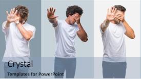  Presentation with focus group hands taking notes - Slide deck consisting of fear expression embarrassed and negative background and a light blue colored foreground