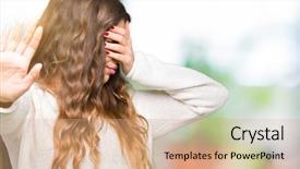  Presentation with sad woman - Slides with fear expression embarrassed and negative background and a  colored foreground