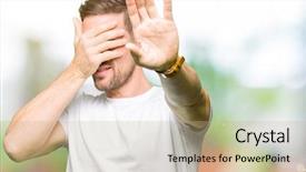  Presentation with fear - Amazing slide set having fear expression embarrassed and negative backdrop and a coral colored foreground