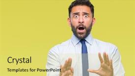  Presentation with panic - Slide deck enhanced with fear expression stop gesture background and a yellow colored foreground