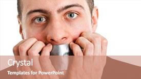  Presentation with woman covering man mouth hand - Cool new presentation theme with fear government - man with mouth covered backdrop and a coral colored foreground