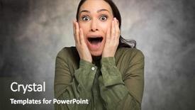  Presentation with hands and face - Colorful presentation design enhanced with fear not - confused woman puts her hands backdrop and a  colored foreground