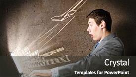  Presentation with laptop - Audience pleasing PPT layouts consisting of fear not - young businessman looking shocked backdrop and a dark gray colored foreground