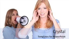  Presentation with public speaking - Presentation consisting of fear public speaking - woman with megaphone shouting background and a light blue colored foreground
