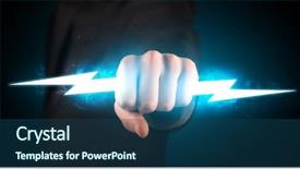  Presentation with lightning - Colorful presentation design enhanced with fearless - business man holding glowing lightning backdrop and a ocean colored foreground