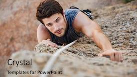  Presentation with rock climber reaching summit - Slide deck enhanced with fearless - man reaching for a grip background and a mint green colored foreground