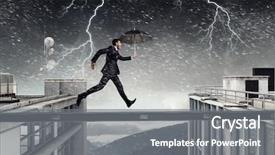  Presentation with difficulty - Presentation design consisting of fearless businessman overcoming difficulty mixed background and a gray colored foreground