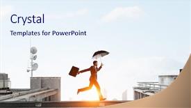  Presentation with difficulty - Colorful slide deck enhanced with fearless businessman overcoming difficulty mixed backdrop and a  colored foreground