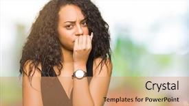  Presentation with curly hair - PPT layouts with fears phobias - young beautiful girl with curly background and a coral colored foreground