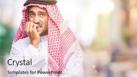  Presentation with anxiety - Presentation design having fears phobias - young handsome man wearing keffiyeh background and a lemonade colored foreground