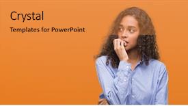  Presentation with phobias - Beautiful theme featuring fears phobias - young hispanic business woman looking backdrop and a gold colored foreground