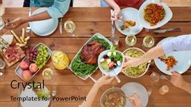  Presentation with thanksgiving dinner - Beautiful PPT theme featuring feast - thanksgiving day eating and leisure backdrop and a coral colored foreground