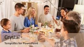  Presentation with tea party - PPT theme having feast day - celebration holidays and people concept background and a coral colored foreground