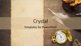  Presentation with retro - Cool new theme with feather candle - retro design concept at wooden backdrop and a coral colored foreground