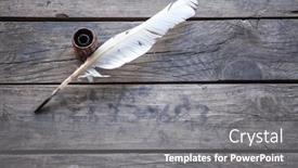  Presentation with napkins - Beautiful PPT theme featuring feather-for-writing-and-inkwell backdrop and a gray colored foreground