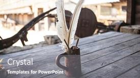  Presentation with writing style - Beautiful PPT layouts featuring feather-for-writing-quill backdrop and a gray colored foreground