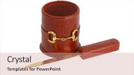  Presentation with knife stand - Colorful PPT layouts enhanced with feather ink set - brown leather stand for pens backdrop and a  colored foreground