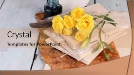  Presentation with old letter sealed envelope - Audience pleasing presentation consisting of feather ink set - old letters and flowers backdrop and a yellow colored foreground