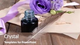  Presentation with letters - PPT theme with feather ink set - old letters and flowers background and a coral colored foreground