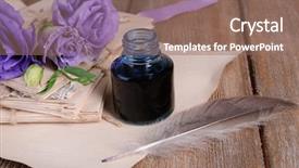  Presentation with old letter sealed envelope - Presentation theme having feather ink set - old letters and flowers background and a violet colored foreground