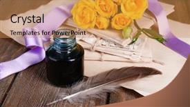  Presentation with letters - Presentation design enhanced with feather ink set - old letters and flowers background and a gold colored foreground