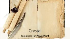  Presentation with scrolls - Theme having feather pen - open old book and scrolls background and a lemonade colored foreground